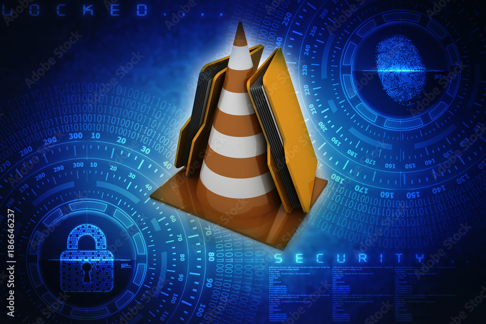 Poster 3d rendering folder icon with traffic cones