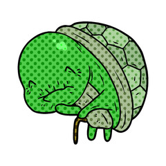 cute cartoon old turtle with walking stick