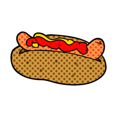 cartoon hotdog with mustard and ketchup