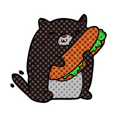 cartoon cat loving the amazing sandwich he's just made for lunch