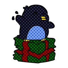 cartoon penguin on wrapped present