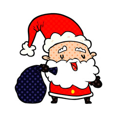 cartoon santa claus carrying sack of presents