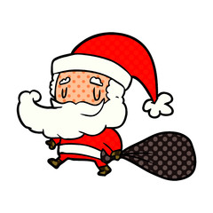 cartoon santa claus carrying sack of presents