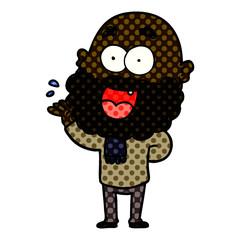cartoon crazy happy man with beard amazed