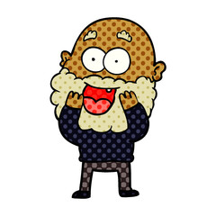 cartoon crazy happy man with beard gasping
