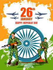 Obraz na płótnie Canvas Indian army with flag for Happy Republic Day of India