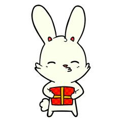curious bunny cartoon with present
