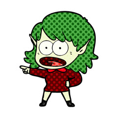 cartoon shocked elf girl pointing
