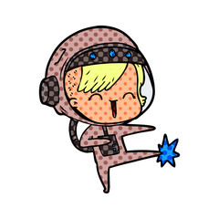 Fototapeta premium happy cartoon space girl kicking