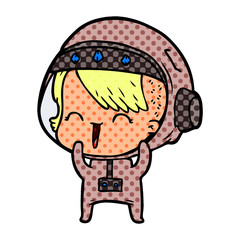 cartoon laughing astronaut girl 