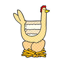 cartoon chicken sitting on eggs in nest
