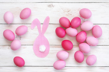 Pink Easter eggs with rabbit