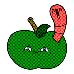 cartoon worm in happy apple