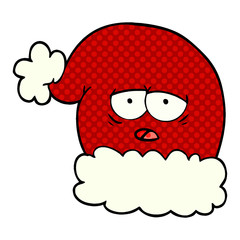cartoon christmas santa hat with tired face