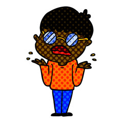 cartoon confused boy wearing spectacles