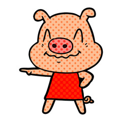 nervous cartoon pig wearing dress