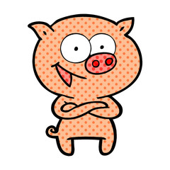cheerful pig cartoon