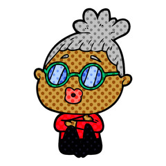 cartoon sitting woman wearing spectacles