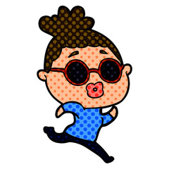 cartoon woman running wearing sunglasses