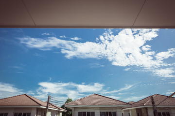 House roof with the blue sky background,Modern home in village