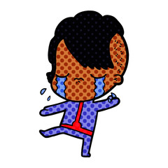 cartoon crying girl wearing space clothes