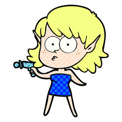 cartoon elf girl with ray gun