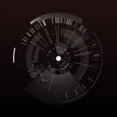 Futuristic interface element. Technology circle. Digital futuristic user interface. HUD. Sci fi futuristic template isolated on black background. Abstract vector illustration