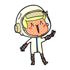 happy cartoon astronaut giving peace sign
