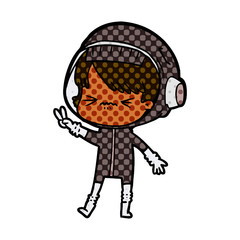 angry cartoon space girl holding up two fingers
