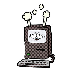 cartoon tired computer overheating