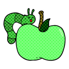 cartoon apple and bug