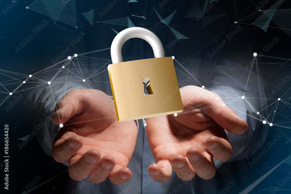 Poster padlock security connection isolated on a color background - 3d rendering
