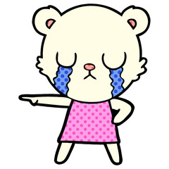crying polar bear in dress pointing