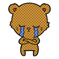 crying cartoon bear with folded arms