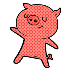 happy cartoon pig waving