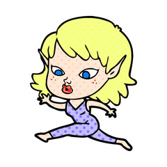 pretty cartoon elf girl running