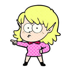 cartoon elf girl staring and pointing