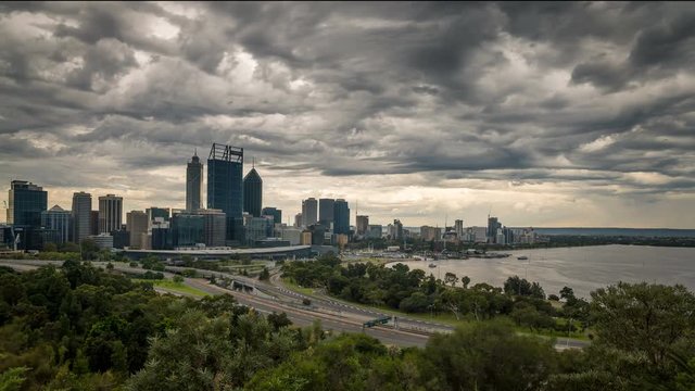 Panning time lapse of a storm over the city of Perth, Australia.
