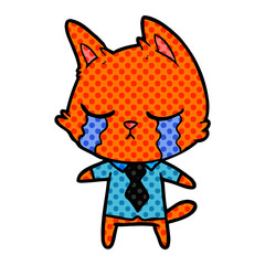 crying cartoon office worker cat
