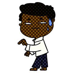 cartoon anxious man pointing