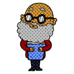 cartoon curious man with beard and glasses
