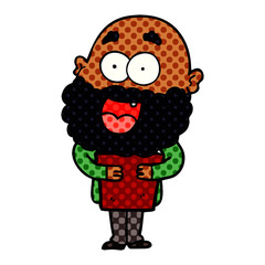cartoon crazy happy man with beard and book