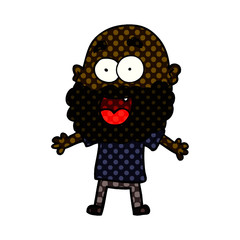 cartoon crazy happy man with beard