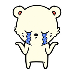 crying cartoon polar bear shrugging shoulders