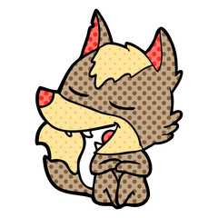 cartoon wolf sitting laughing