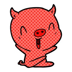 happy cartoon sitting pig