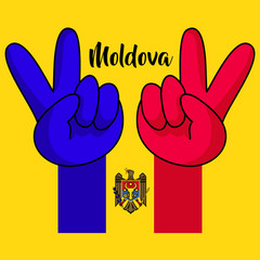 Fototapeta premium Victory hands. National flag of Moldova