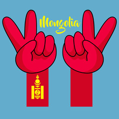 Victory hands. National flag of Mongolia