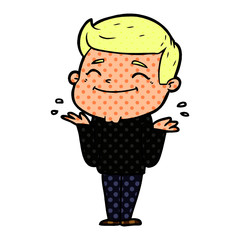 happy cartoon man shrugging