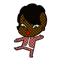 cartoon surprised girl in science fiction clothes